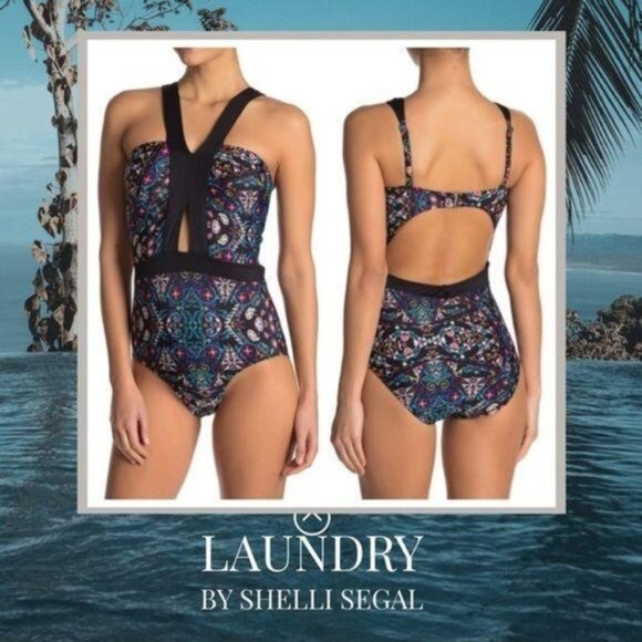 Laundry by Shelli Segul Floral Cutout One-Piece Swimsuit LG - Picture 1 of 6